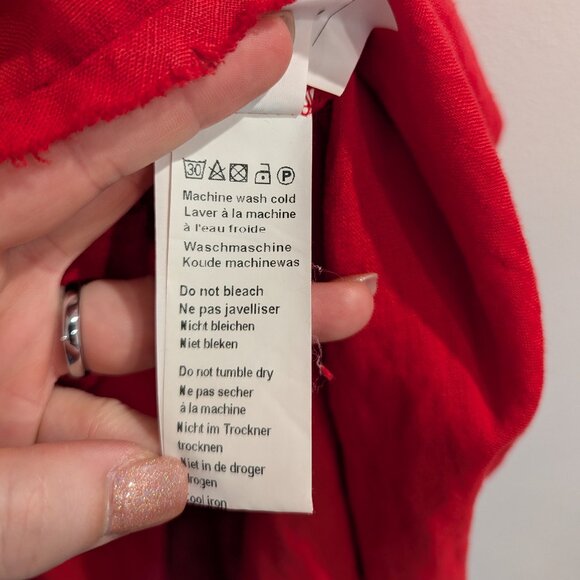 PIAZZA DEL TEMPIO 100% Linen Dress S Fit & Flare w/ Smocking Sleeveless Red Pink - Picture 7 of 9